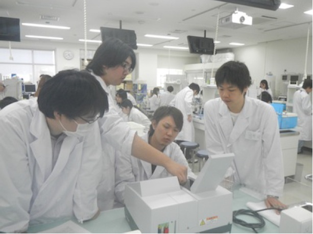 吸光度測定の様子、ていねいに測定しています。